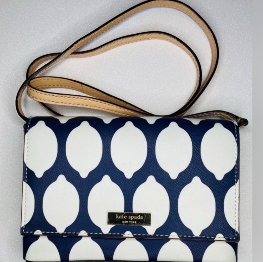 Kate Spade NY Vintage GRANT STREET CROSSBODY Navy & White French Lemon EUC - Picture 2 of 14